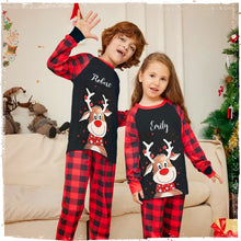 Personalised Black Christmas Reindeer Pyjamas | Matching Family Pyjama Sets with Red-nosed Reindeer design