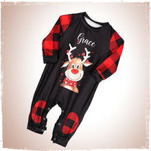 Personalised Black Christmas Reindeer Pyjamas | Matching Family Pyjama Sets with Red-nosed Reindeer design