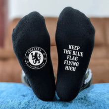 Personalised Black Socks for Chelsea Fan, Customised with the Club's Motto, a Proud Moment of Supporting the Club, Banter Joke