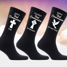Personalised First Communion Socks – Catholic Cross, Irish Gaelic Cross or Dove Present – Custom Name & Date – Religious Gift for Boys