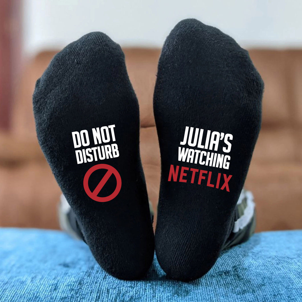 Do Not Disturb: Personalized Black Socks, a Fun Gift for Avid TV Binge Watchers - from Streaming Services to Talent Show Enthusiasts