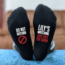 Do Not Disturb: Personalized Black Socks, a Fun Gift for Avid TV Binge Watchers - from Streaming Services to Talent Show Enthusiasts