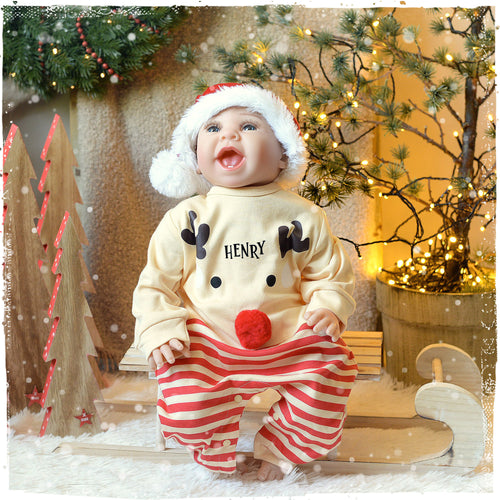 Personalised Christmas Reindeer/Santa Long Sleeve Onesies, Perfect Baby Santa Christmas Outfit with Name, Festive Reindeer Bodysuit Apparel