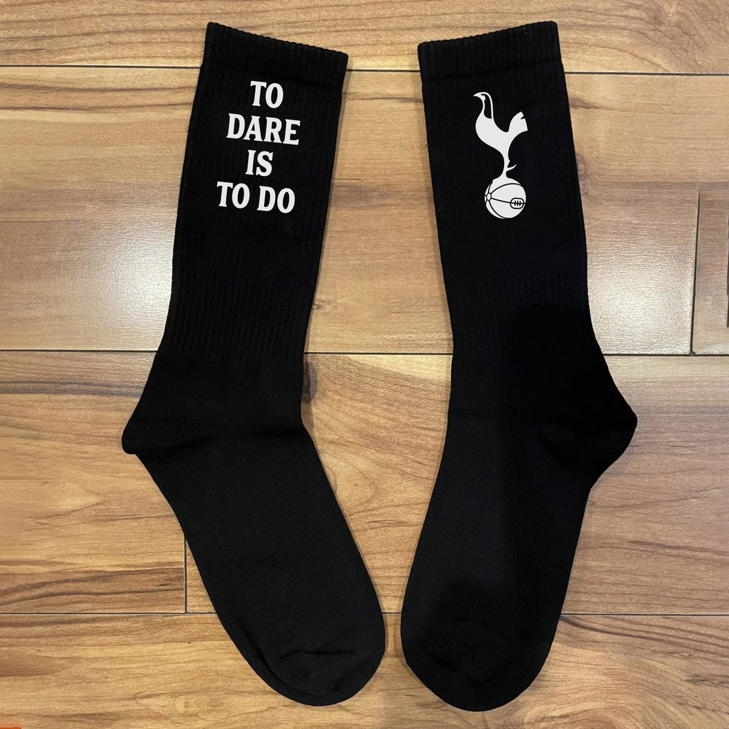 Personalised Black Socks for Tottenham Hotspur Fan, Customised with the Club's Motto, a Proud Moment of Supporting the Club, Banter Joke