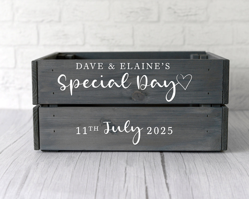 Personalised Rustic Wooden Crate – Custom Wedding Table Decoration for Gifts, Treats, Favours or Heartfelt Notes