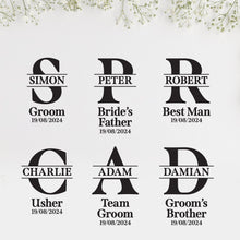 Personalised Wedding Socks for Groom and his Entourage. Decorated with Person's First Letter