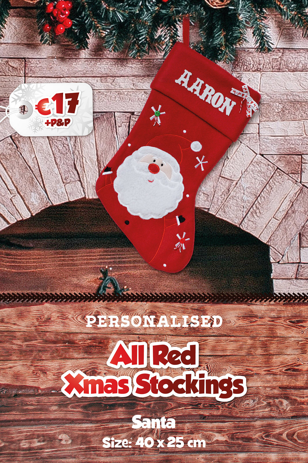 Deluxe All Red Personalised Christmas Stockings