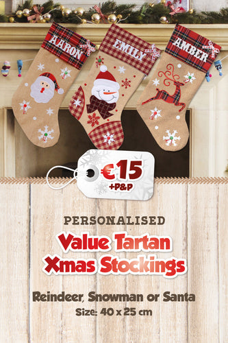 Value Tartan Personalised Christmas Stockings