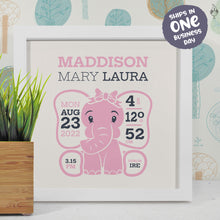 Personalised New Baby Frame | Newborn Big Ears Elephant Frame Print Art