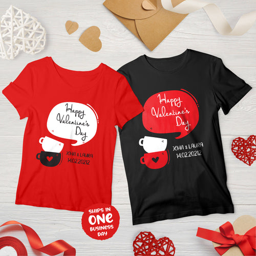 Valentine Cups Design Matching Couple T-shirts, Romantic Valentine's Day Gift Ideas