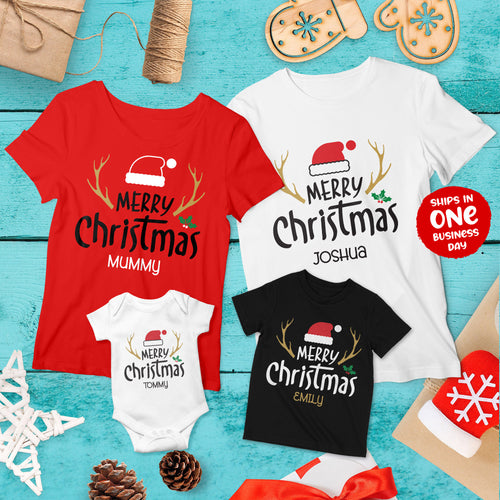 Merry Christmas Personalised Family Matching T-shirts