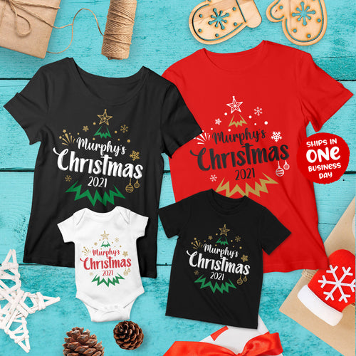 Family Name Personalised Christmas Family Matching T-shirts