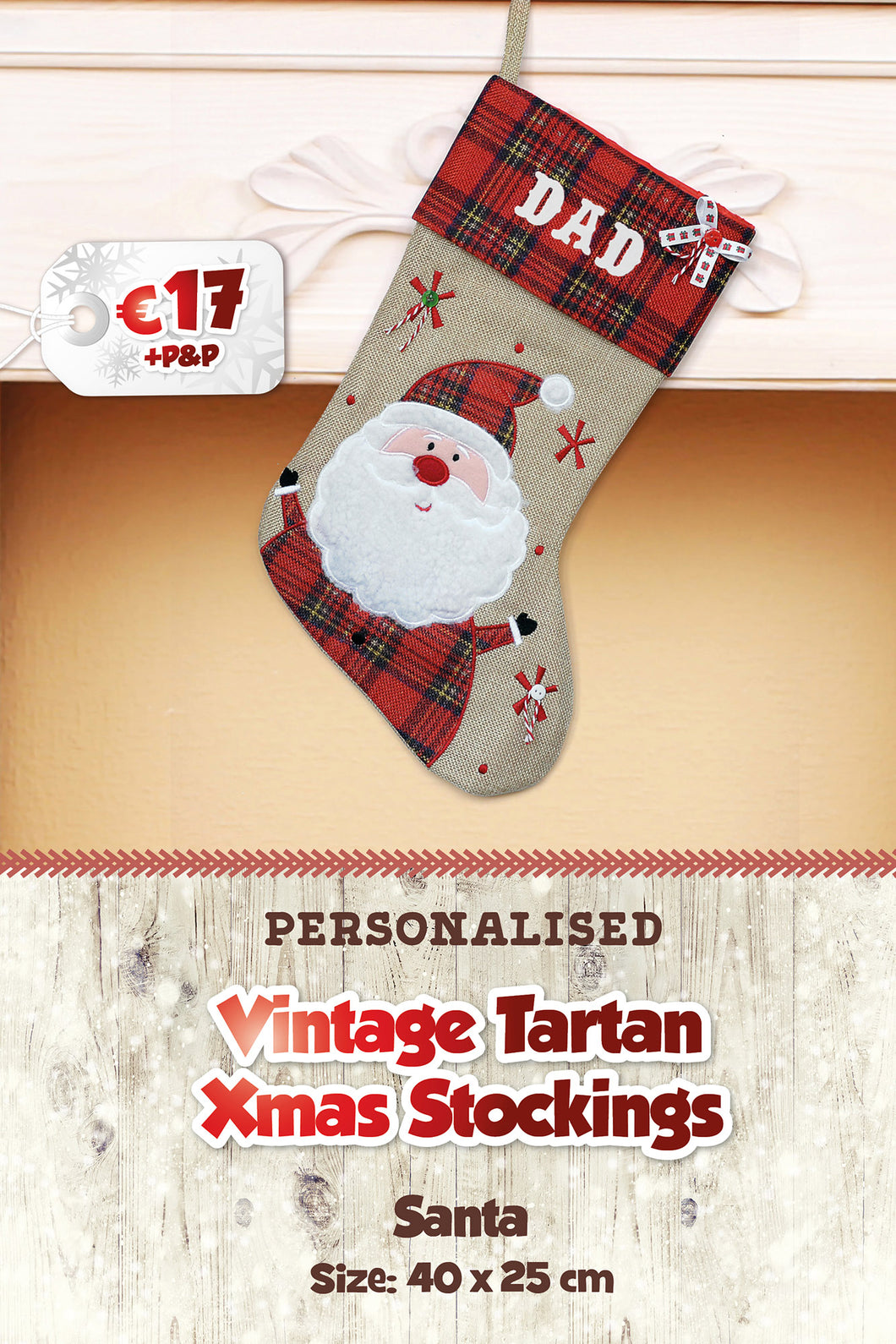 Vintage with Tartan Top Personalised Christmas Stockings