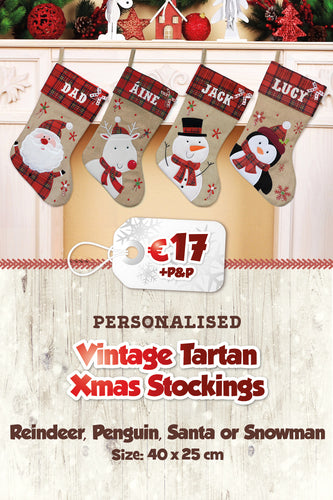 Vintage with Tartan Top Personalised Christmas Stockings