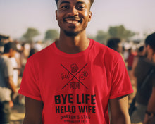 Bye Life, Hello Wife Groom Party Personalised T-shirts, Bachelor Weekend Ironic Apparel