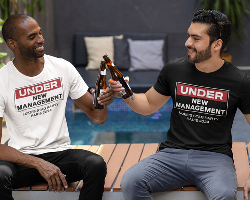 Under New Management Groom Party Personalised T-shirts, Bachelor Weekend Ironic Apparel