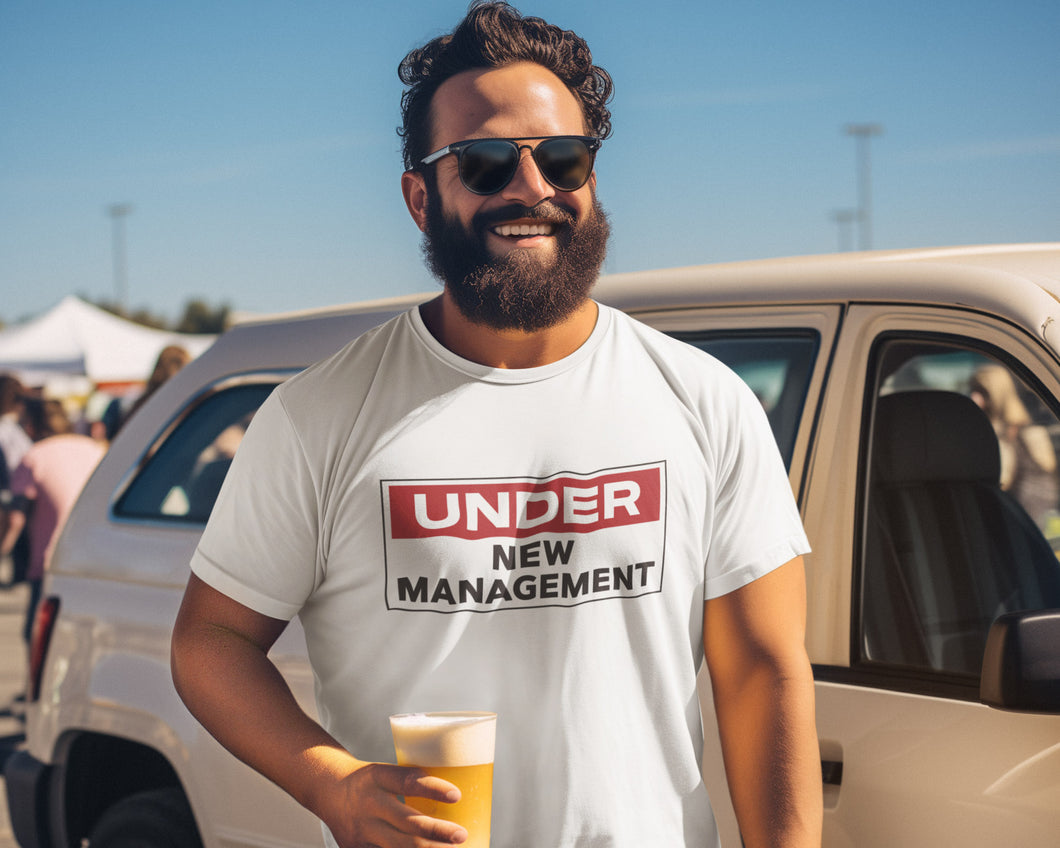 Under New Management Groom Party Personalised T-shirts, Bachelor Weekend Ironic Apparel