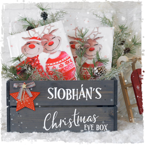 Personalised Christmas Eve Box with Red Wood Decoration