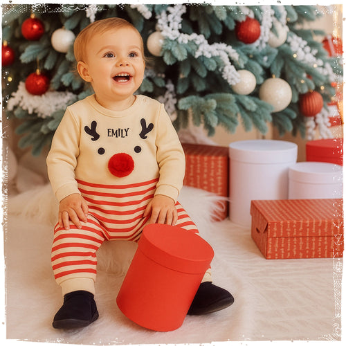 Personalised Christmas Reindeer/Santa Long Sleeve Onesies, Perfect Baby Santa Christmas Outfit with Name, Festive Reindeer Bodysuit Apparel