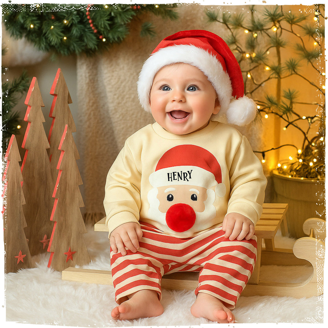 Personalised Christmas Reindeer/Santa Long Sleeve Onesies, Perfect Baby Santa Christmas Outfit with Name, Festive Reindeer Bodysuit Apparel
