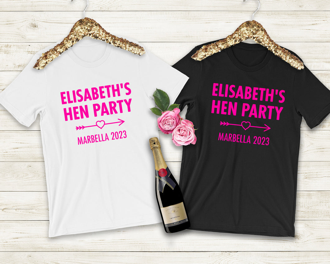 Hen Party Simple Design Personalised T-shirts, Bachelorette Party Apparel, Bridal Party Personalised Gifts