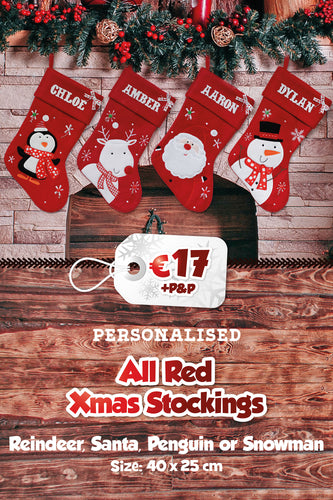 Deluxe All Red Personalised Christmas Stockings