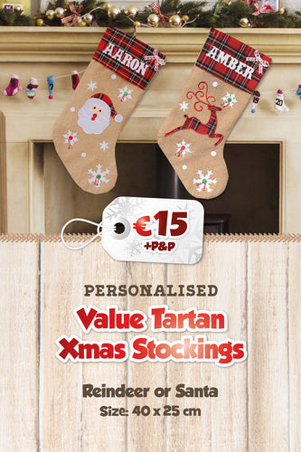 Value Tartan Personalised Christmas Stockings