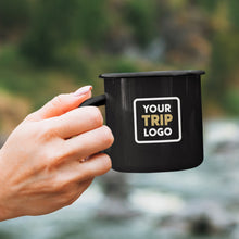 Personalised Enamel Black Mugs with your Hiking Club Crest, Team Sign or Company Logo