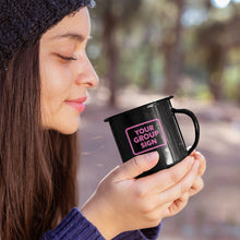 Personalised Enamel Black Mugs with your Hiking Club Crest, Team Sign or Company Logo