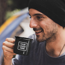 Personalised Enamel Black Mugs with your Hiking Club Crest, Team Sign or Company Logo