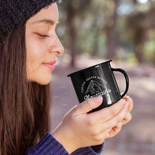 'Coffee Tastes Better in the Mountains' Personalised Enamel Black Mugs
