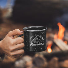 'Coffee Tastes Better in the Mountains' Personalised Enamel Black Mugs
