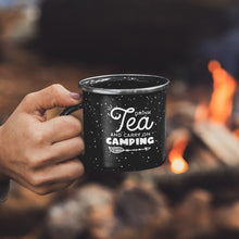 'Drink Tea and Carry on Camping' Personalised Enamel Black Mugs