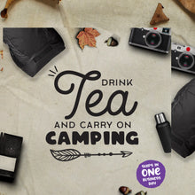 'Drink Tea and Carry on Camping' Personalised Enamel Black Mugs