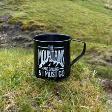 'The Mountains are calling...' Personalised Enamel Black Mugs