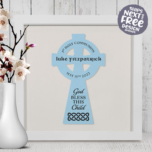 Personalised My First Holy Communion Frame with a Celtic Cross