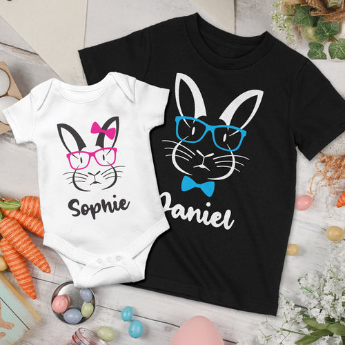 'Easter Bunny with Colourful Glasses' Onesies and T-Shirts