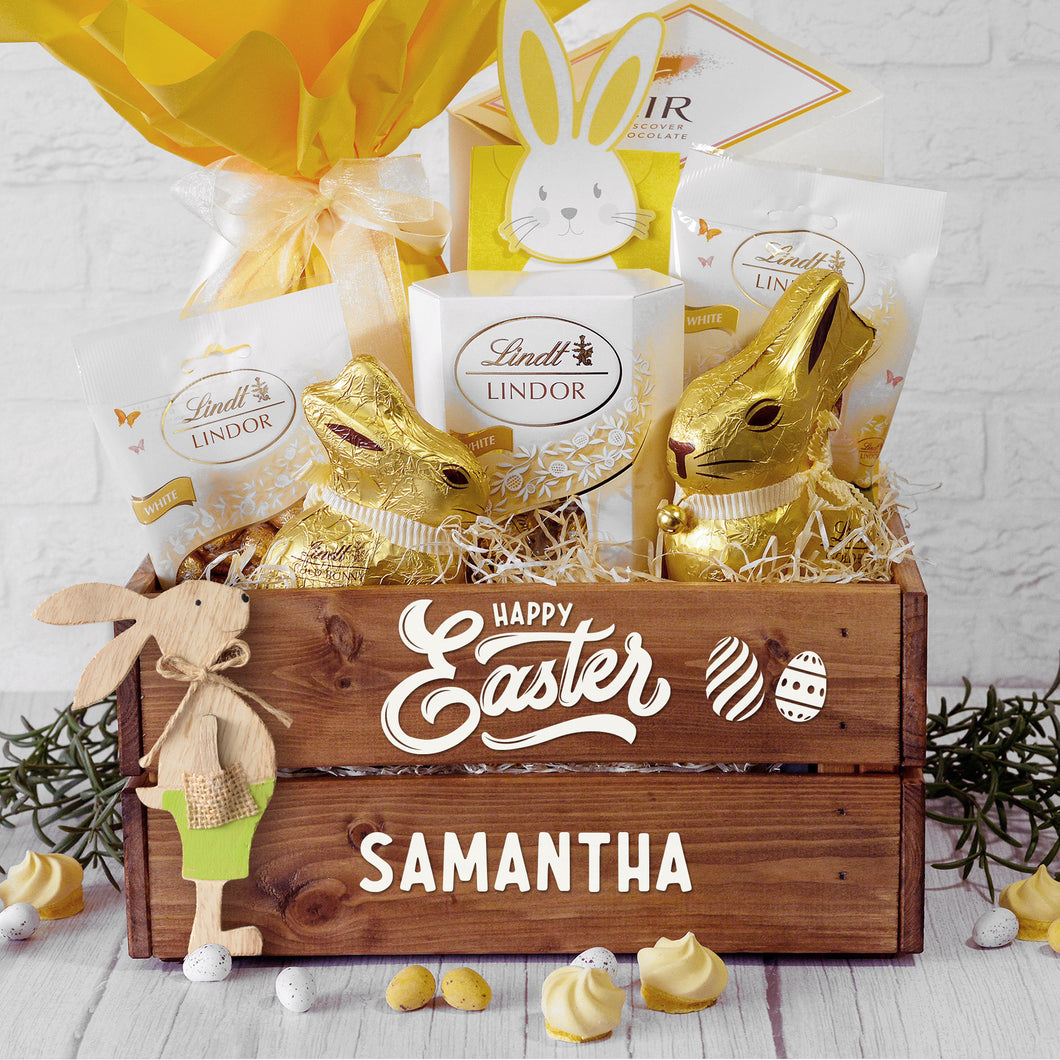 Personalised Easter Box with a Large Wooden Bunny Decoration