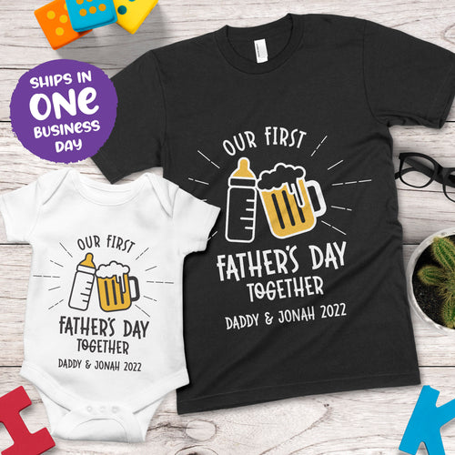 Our First Father's Day Together Matching Design Apparel (Bottle & Pint-2)