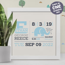 Personalised New Baby Frame | Newborn Cute Elephant Frame Print Art