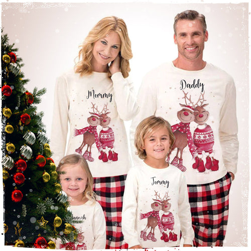 Two Red Nose Reindeers Personalised Christmas Pyjamas | Matching Family Pyjama Sets with Red-nosed Reindeer design