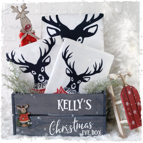 Personalised Christmas Eve Box with Red Wood Decoration