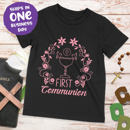 Communion Celebration T-shirt – Wreath Design Personalised Communion Present