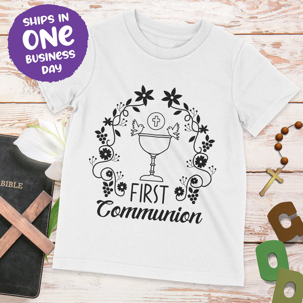 Communion Celebration T-shirt – Wreath Design Personalised Communion Present