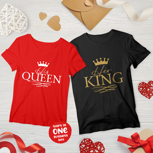 'His Queen & Her King' matching T-shirts for Valentine's Day