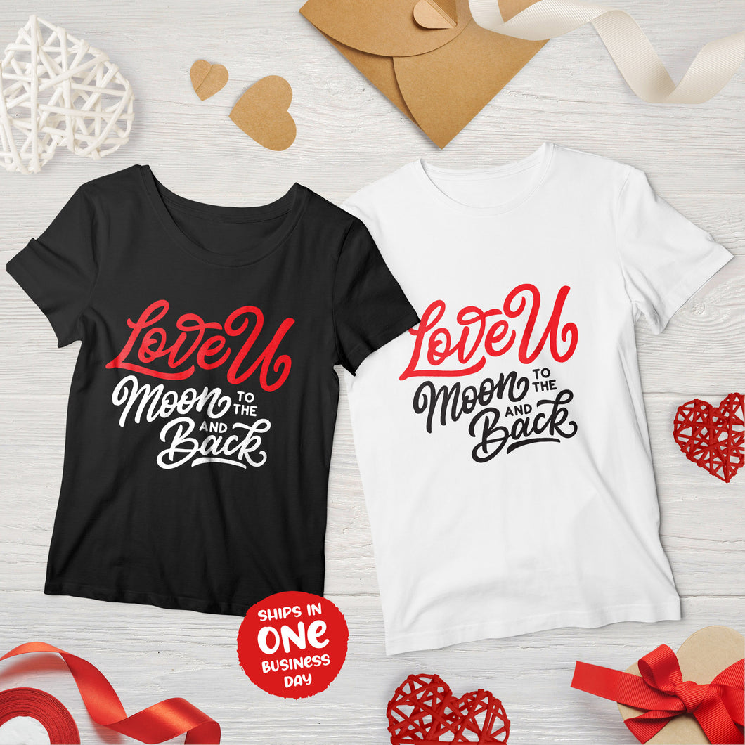 'Love U to the Moon and Back' matching T-shirts for Valentine's Day