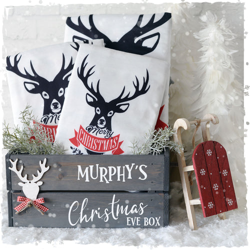 Personalised Christmas Eve Box with White Wood Decoration
