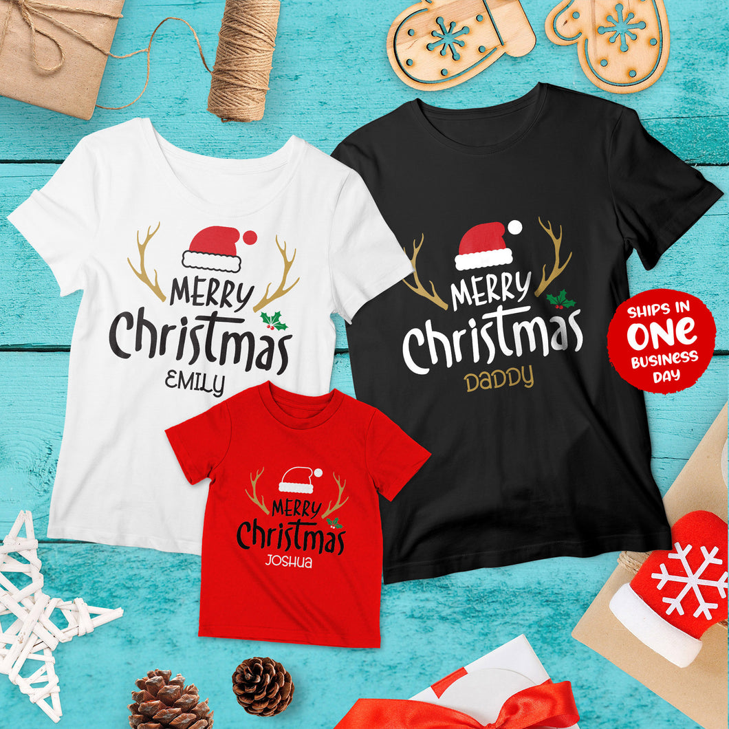 Merry Christmas Personalised Family Matching T-shirts