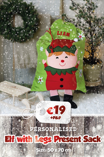 Personalised Elf with Legs Christmas Present Sack