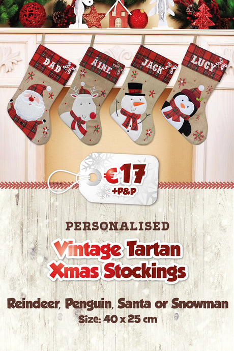 Vintage with Tartan Top Personalised Christmas Stockings